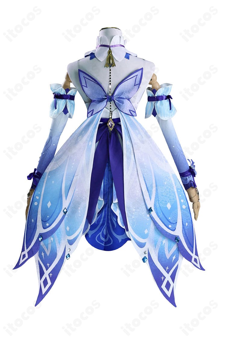 原神 ニィロウ 東風はこぶ花の吐息 コスプレ 背面図。背部の蝶結びと背飾りの構成が見える画像。