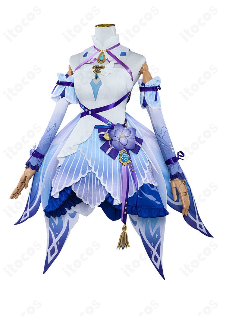 原神 ニィロウ 東風はこぶ花の吐息 コスプレ 側面図。流れるスカートラインとアームカバーの質感を確認できる写真。