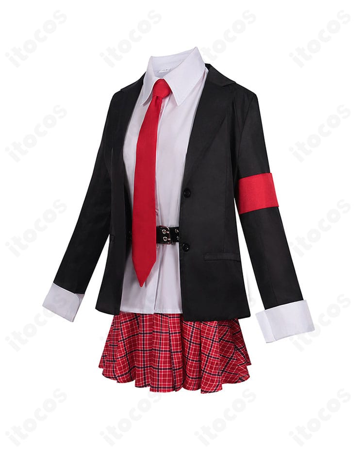 日奈森あむ コスプレ衣装の左側面。ウエストラインとプリーツの落ち感、袖口の仕上げを確認できる全身ショット。