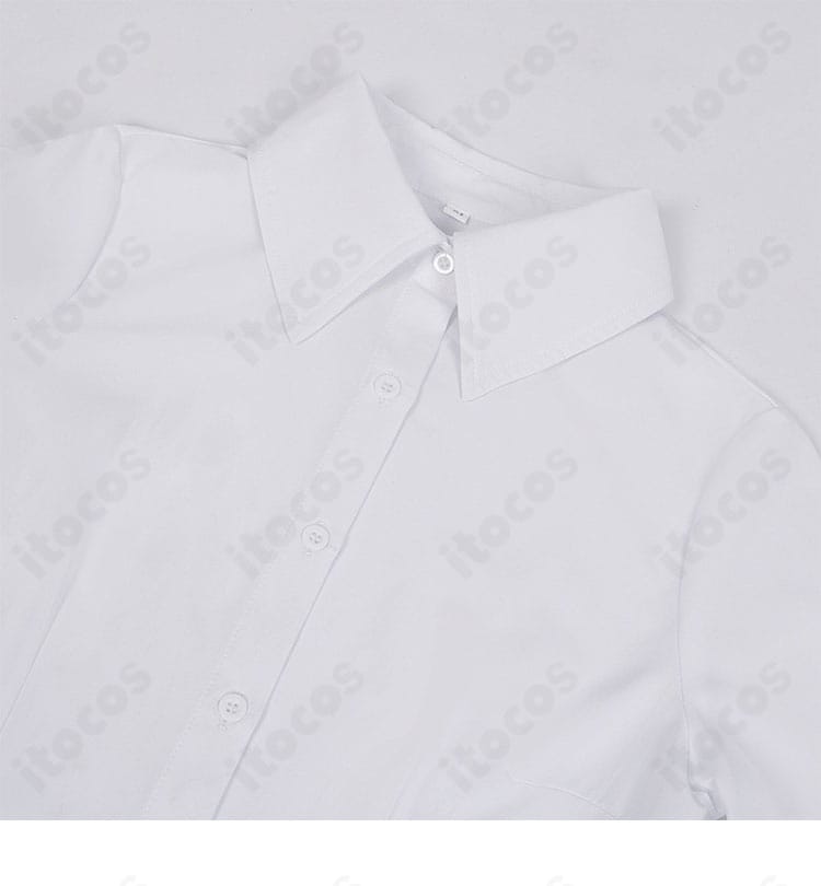 白シャツの質感アップ。生地の発色とシワの出にくさ、ネクタイとの相性が分かるカット。