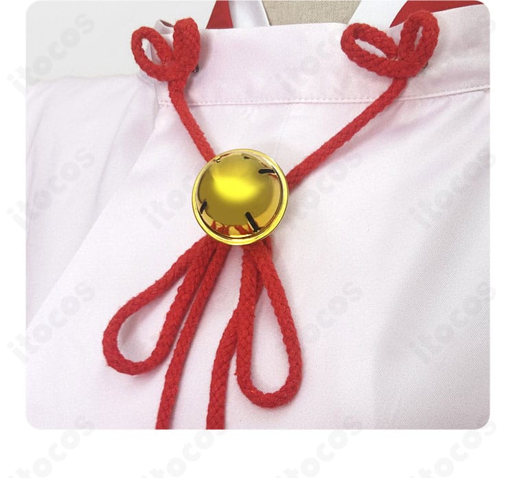 雫 コスプレ衣装 鈴アクセサリーの接写。可愛らしい鈴の光沢と取り付け部の仕上げが分かる