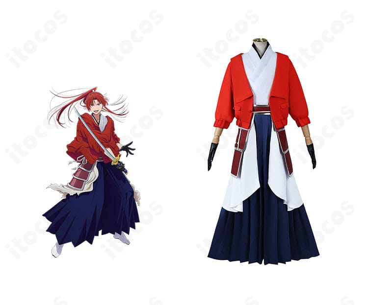 姫川大輝のコスプレ衣装 正面とキャラクターの組み合わせ画像。刺繍襟と腰封、裾装飾を高品質に再現。