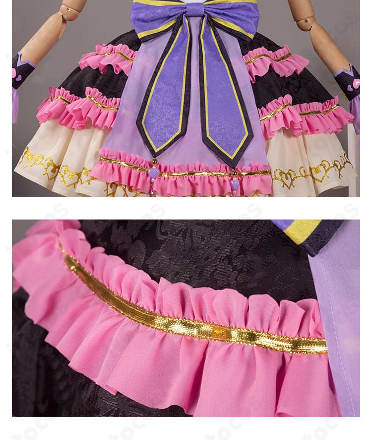 真中らぁら 衣装のスカート装飾アップ。柄配置と縁取りのデザインが撮影映えする様子を示す画像。