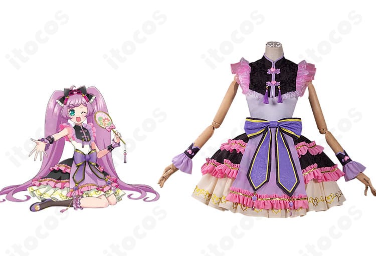 真中らぁら チャイナゴシックコーデの正面全身。アイドルランドプリパラの公式イメージを再現した装飾と配色が分かる画像。