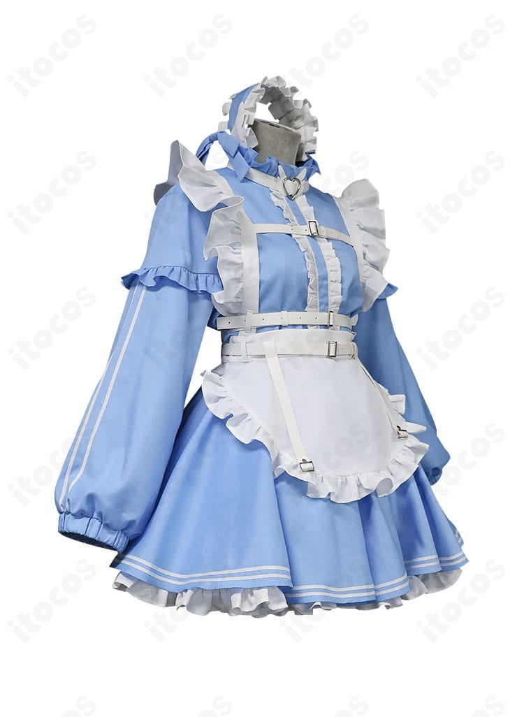 側面からのシルエット確認画像。スカートのボリューム感とレッグカバーの収まりを示した黛冬優子コスプレ衣装。