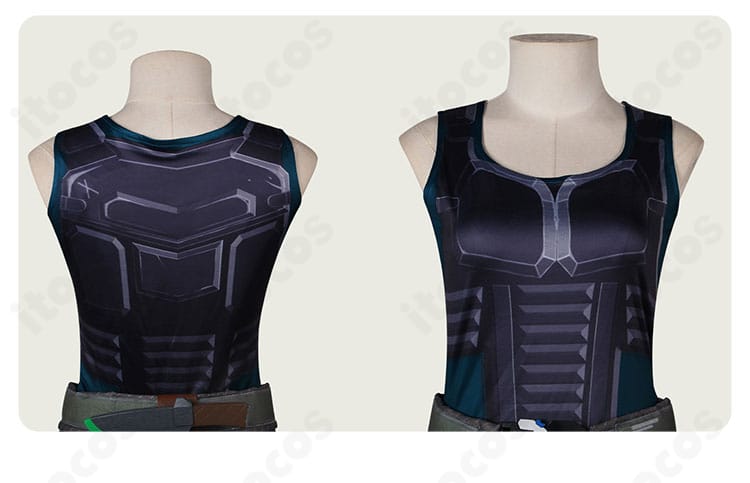 ヴァロラント スカイ コスプレ衣装のインナー詳細。首元から裾までの縫製と重ね着の構成