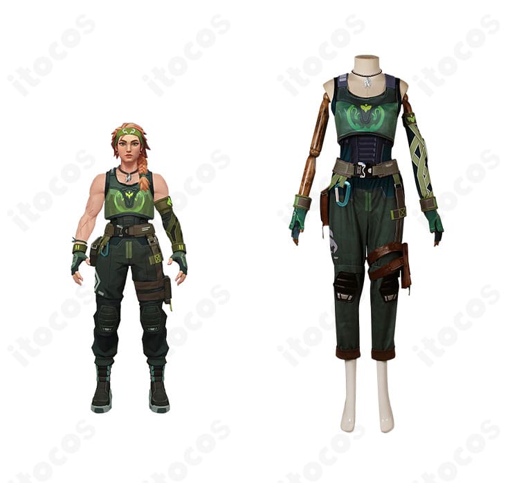 ヴァロラント スカイ コスプレ衣装の正面全体とキャラクター公式ビジュアルの比較画像