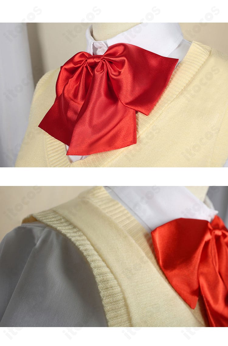 小鳥遊六花の肩袖と蝶ネクタイ風スカーフの装飾ディテール。縫製と配色を示す画像