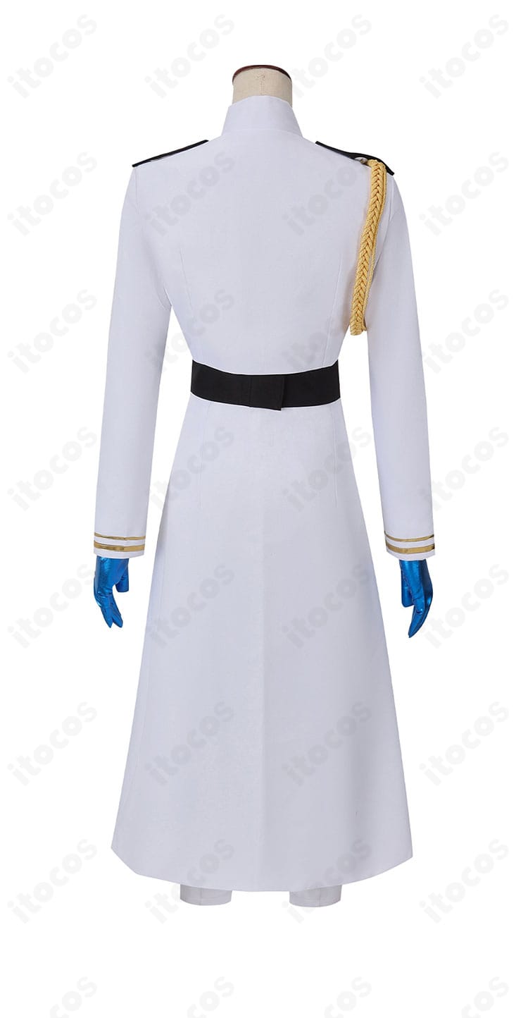 Fate/Grand Order Arcade ネモ 士官服コスプレ衣装の背面。背中の切り替えや裾の広がり、腰飾りの配置が見えるアングル。