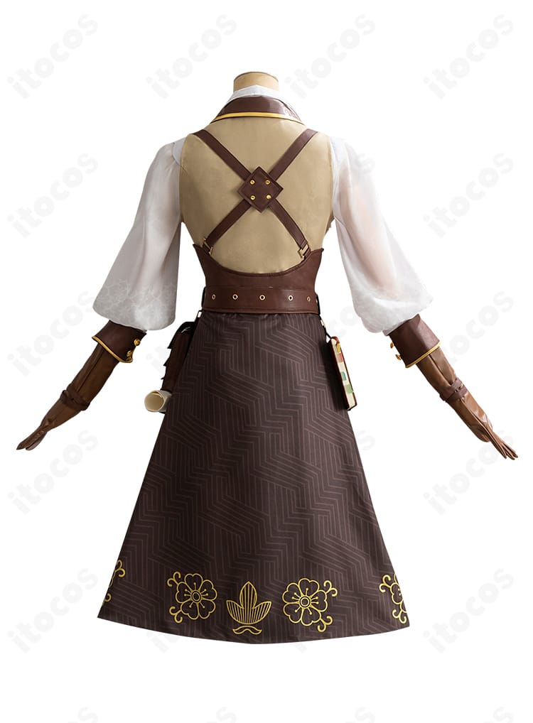 Identity V 第五人格 昆虫学者 メリー・プリニウス 荒野の花コスプレ衣装の背面。背中の切り替えと装飾ディテールを確認