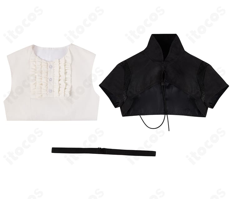 FFXIV ミコッテ アンドロイド旧式軍装:医 コスプレ衣装のセット内容一式。トップス・ワンピース・ベルトが揃う