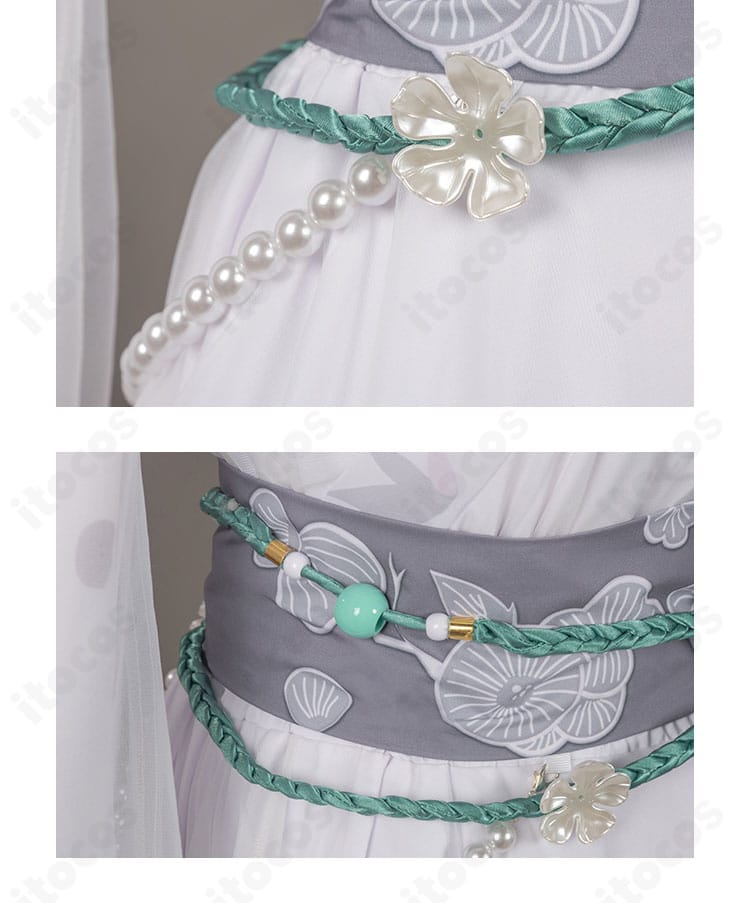 花飾りと紐装飾の質感・配置が分かる接写（骨董商 墨韻）