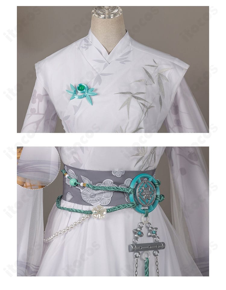 襟元とウエスト装飾のディテールが分かる接写（骨董商 墨韻）