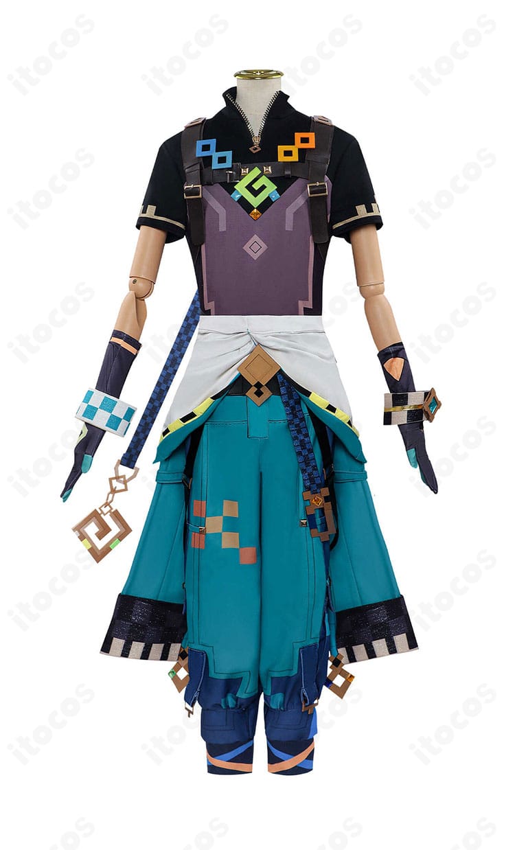 『原神』キィニチのコスプレ衣装 前面ディテール。胸飾りや配色、縫製ラインの近接写真