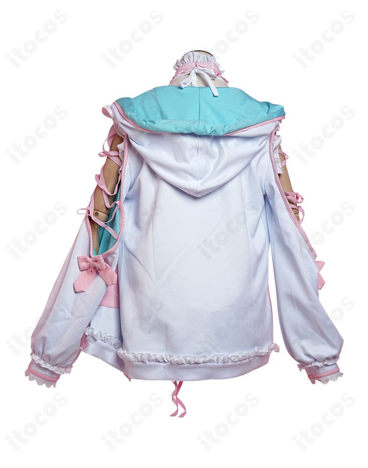 博衣こより パーカー水着コスプレの背面。パーカーのバックスタイルと全体バランスを示すカット。