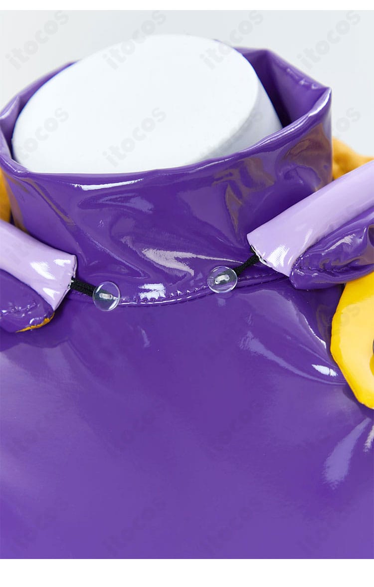 ジュエリー・ボニー エッグヘッド編コスプレ衣装の襟元ディテール。領口の装飾と縫製の精密さを強調した接写。