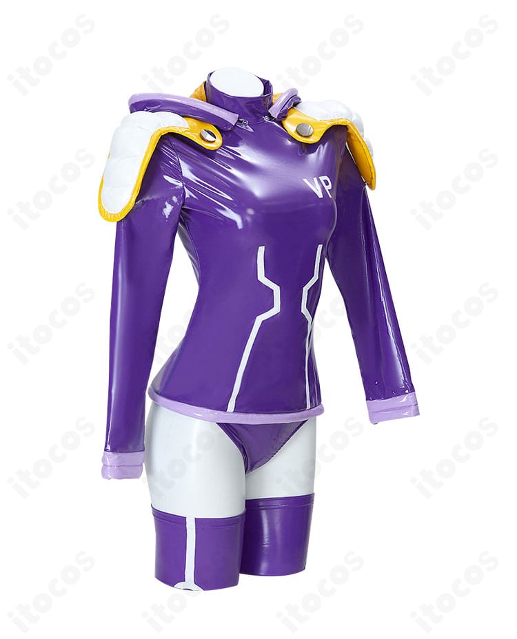 ジュエリー・ボニー エッグヘッド編コスプレ衣装の側面ビュー。肩から腰ライン、袖口の形状などシルエットの特徴が分かる画像。