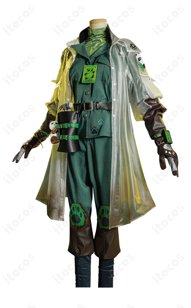 第五人格 墓守コスプレ衣装の側面全体。レインコートのラインと腰飾りの配置を確認できる
