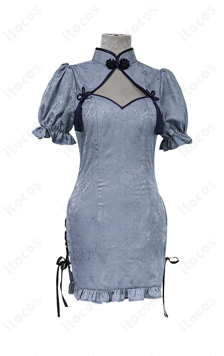 正面全体図。ジュビア・ロクサーのチャイナ服コスプレ衣装の華やかなデザインと配色が分かる画像