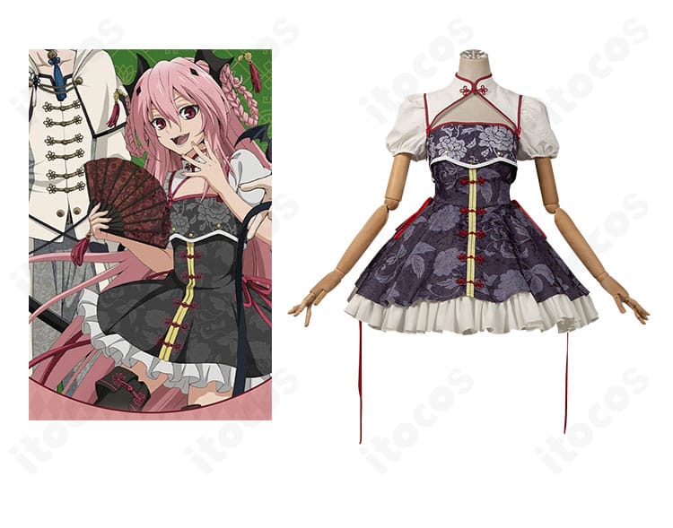 クルル・ツェペシの中華風アレンジ衣装とキャラクターイメージ。赤黒配色と豪華刺繍が映えるデザインの全体像。