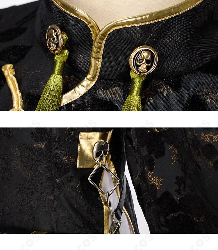 FGO テスカトリポカ衣装・襟元装飾ディテール。メタリック調パーツの配置と質感を強調。