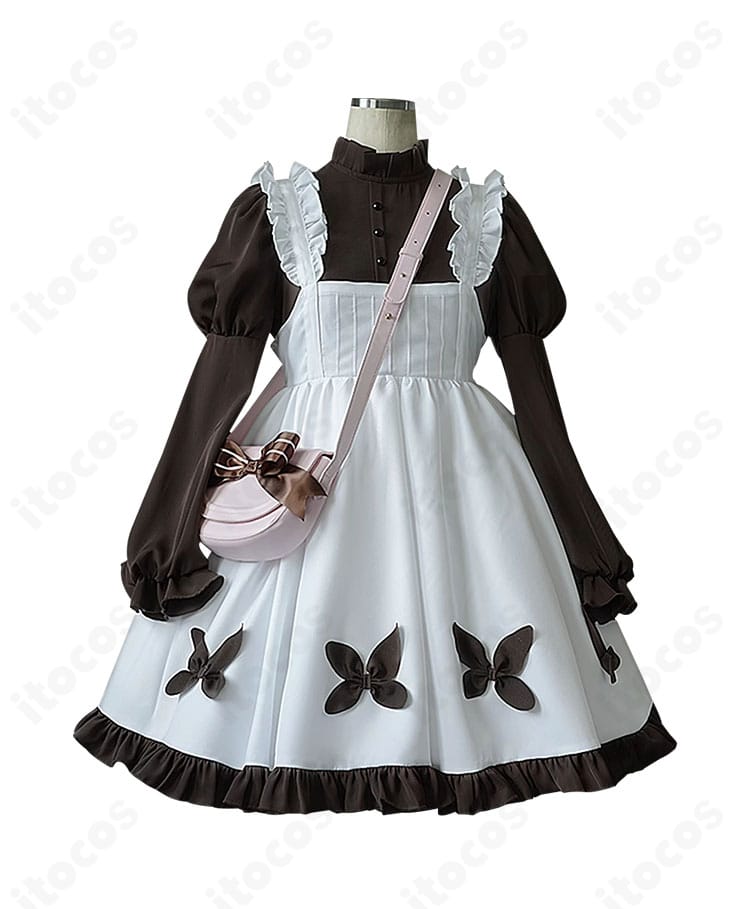 第五人格 少女「記憶」ローソンコラボ衣装の正面。Aラインのワンピースと配色切替が分かる全身カット。