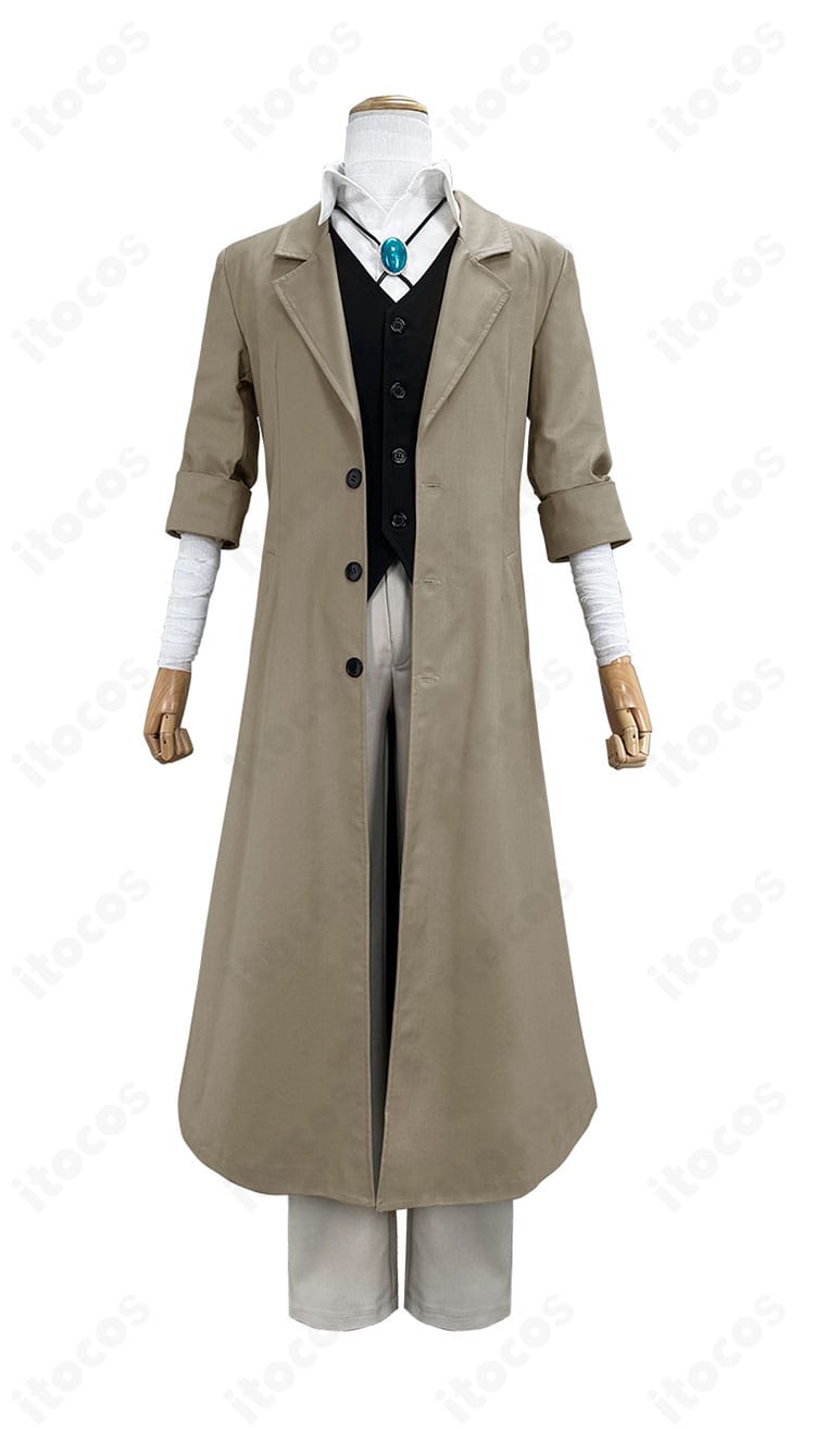 太宰治コスプレ衣装のフロント全景。コート・ベスト・シャツの精緻な仕立て