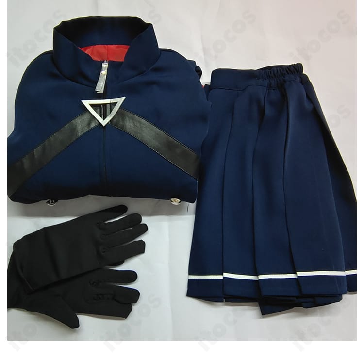 小鳥遊ホシノ軍服コスプレのセット内容。上着・スカート・手袋の3点セットでコーデが完成。