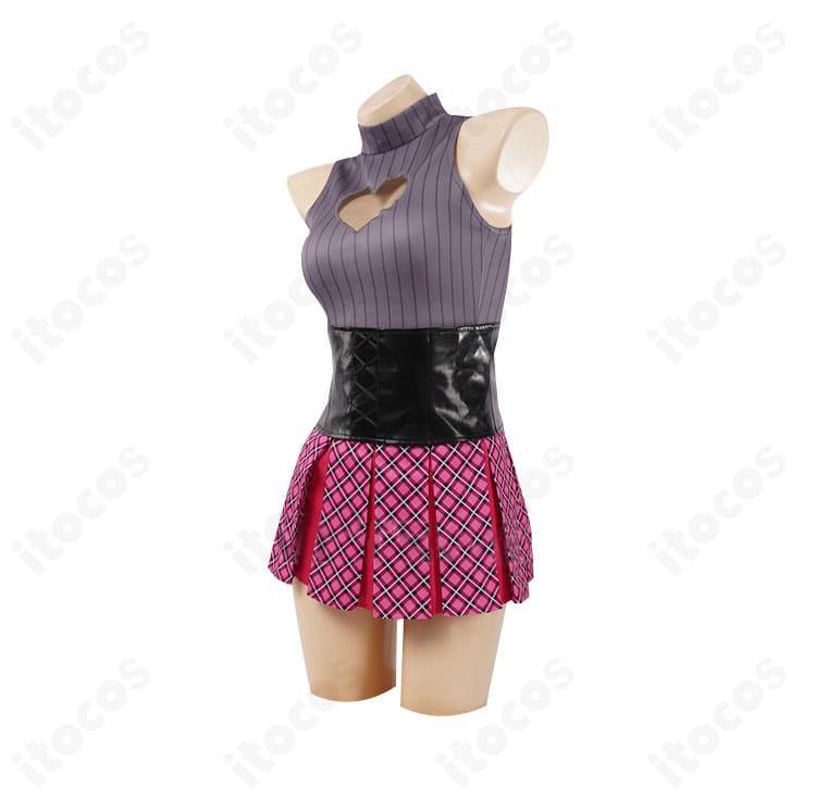 753♡（ナゴミ）衣装のサイドビュー。フレアに広がるスカートとウエストラインの美しいシルエット、アームカバーの形状を強調。