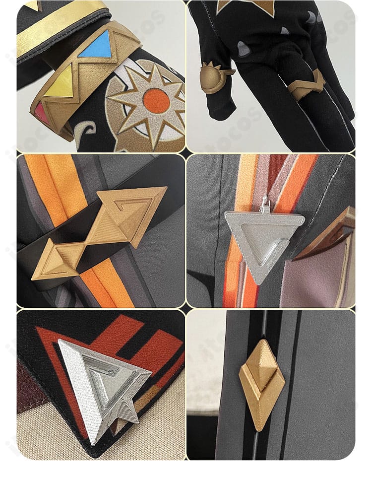 マーヴィカ 炎神コスプレ衣装・全体装飾ディテール。各所のモチーフと配色の統一感を確認。