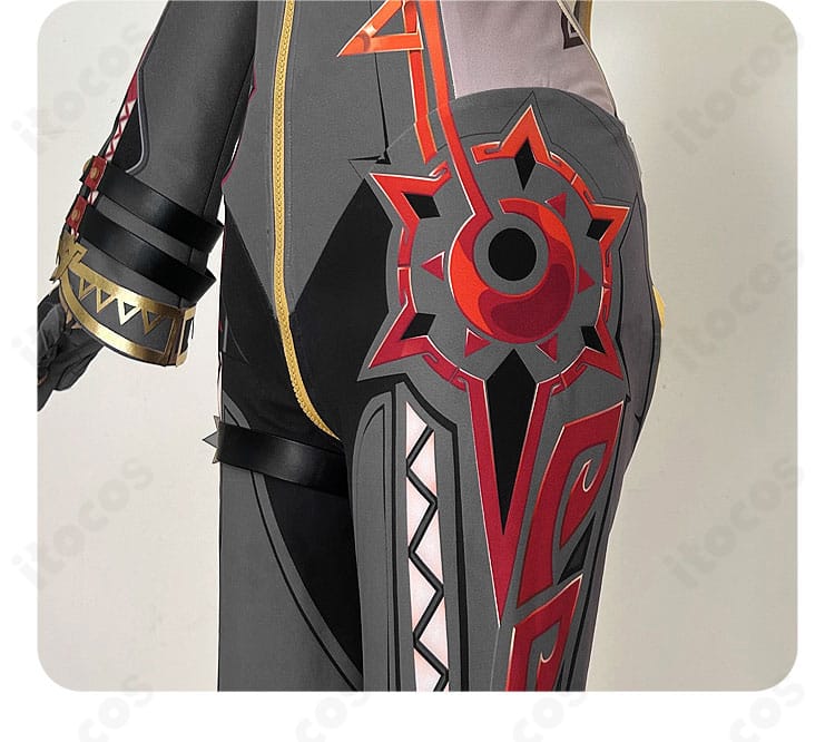 マーヴィカ 炎神コスプレ衣装・パンツ意匠のクローズアップ。質感がわかる撮影向けディテール。