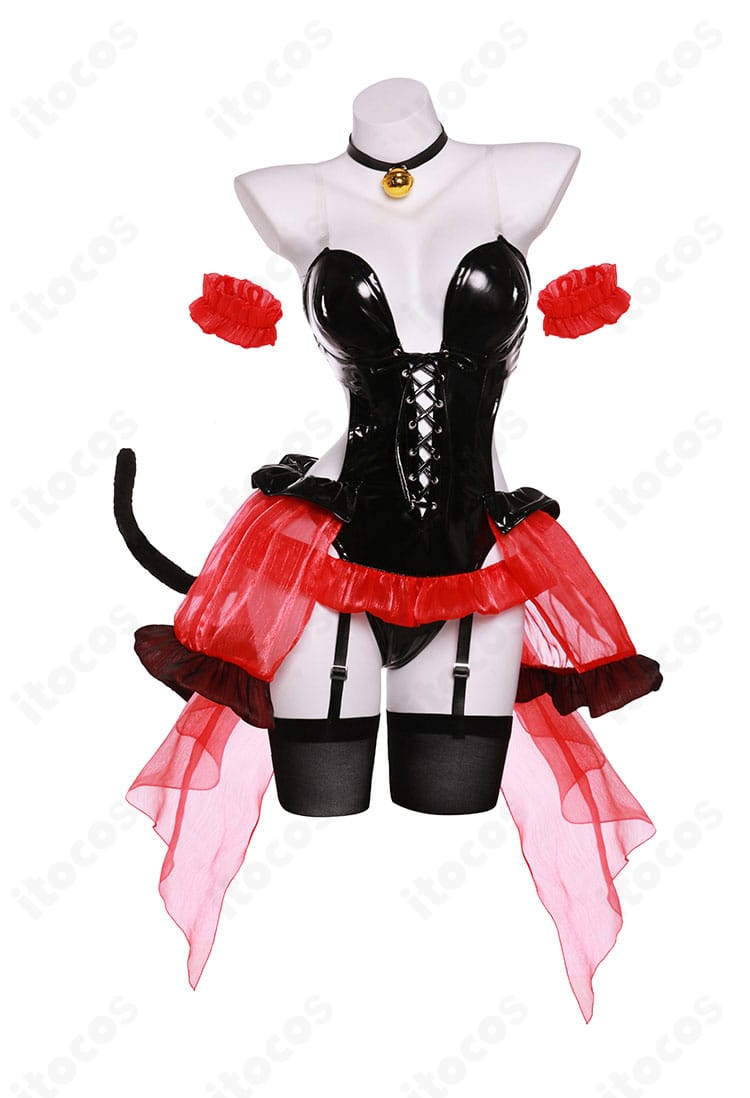 時崎狂三 猫耳コスプレ衣装の前面ディテール。チョーカーと猫耳のバランスが映えるフロントスタイル。