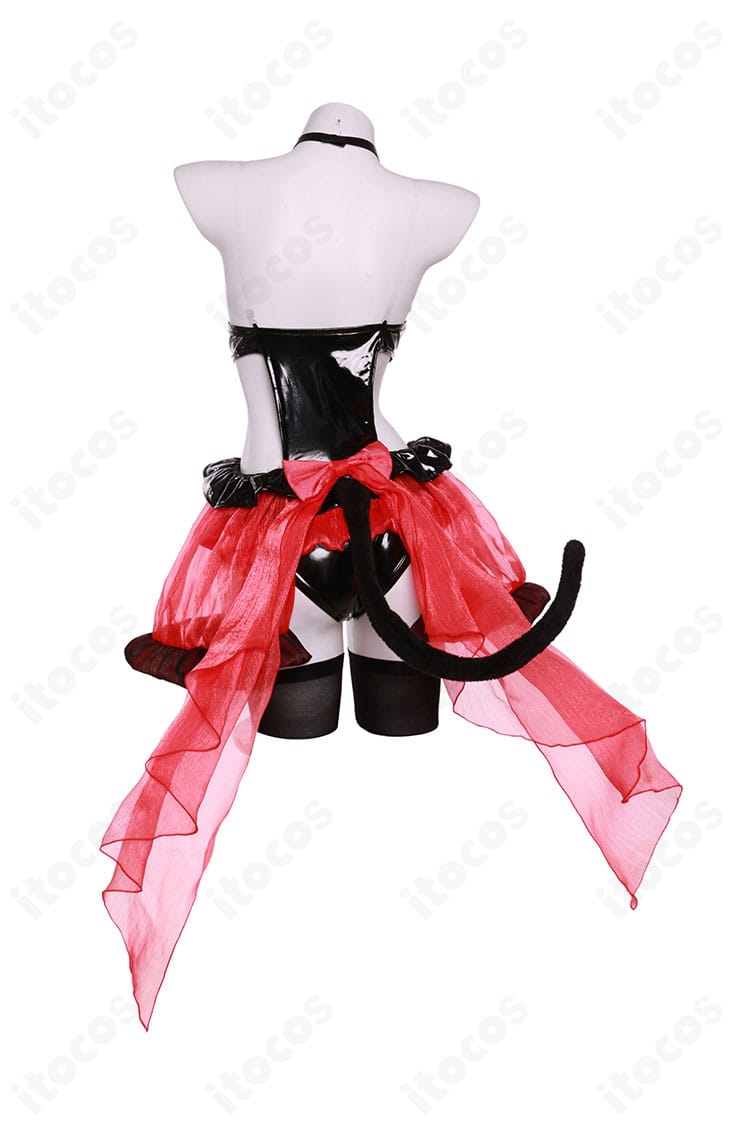 背面から見た時崎狂三 猫耳コスプレ衣装。スカートの落ち感と後ろ飾りの配置を確認できるバックショット。
