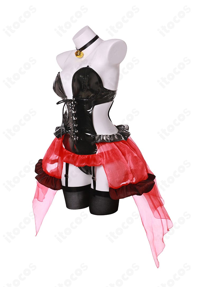 時崎狂三 猫耳コスプレ衣装の側面シルエット。オーバースカートのボリューム感とレイヤーがわかる角度。