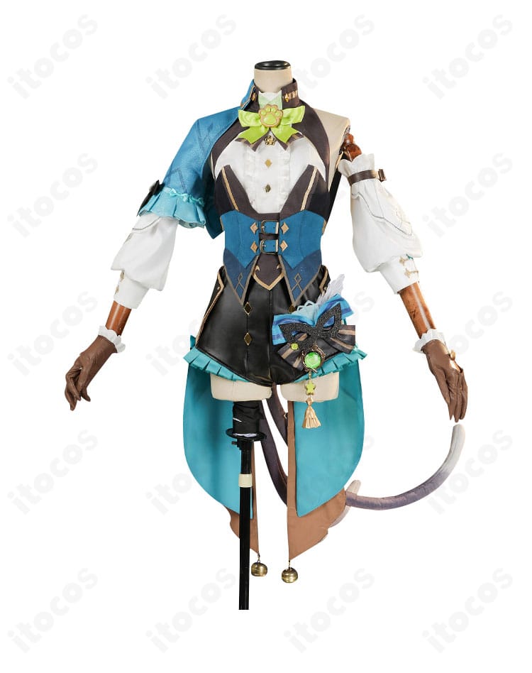 綺良々「麗しき怪傑」コスプレ衣装の正面写真。ジャンプスーツにコルセットベルトとショールを重ねた華やかなデザイン。