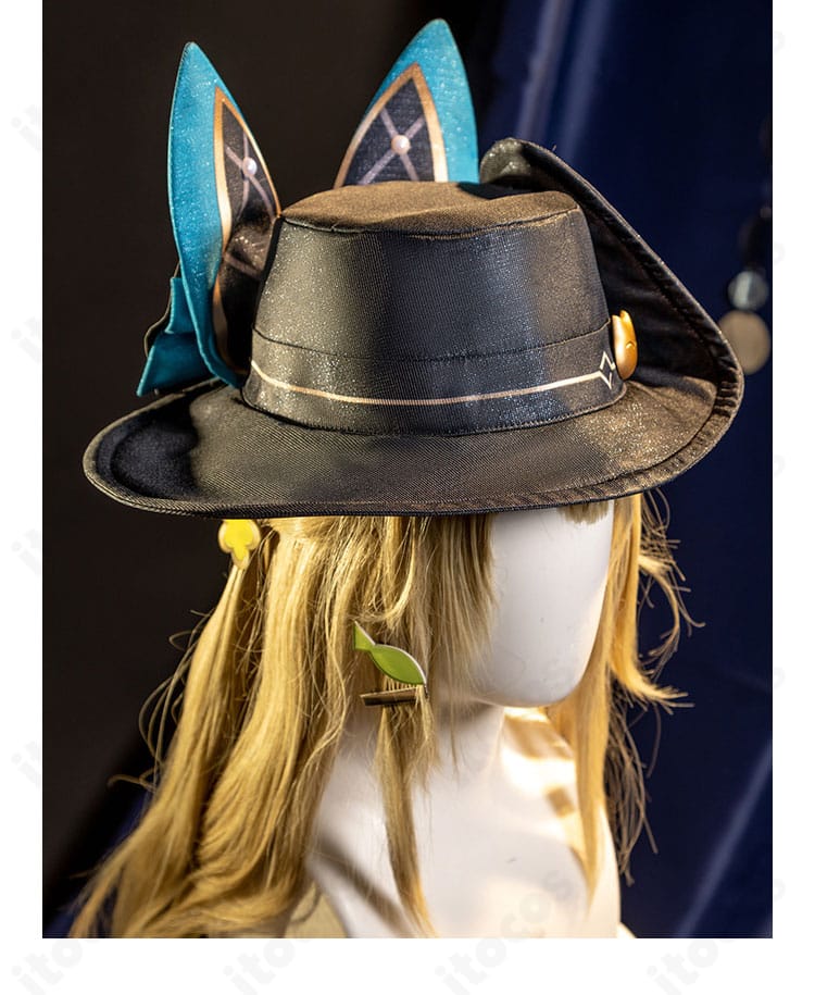 帽子アクセサリーの装飾詳細。怪盗テイストを象徴するデザイン。