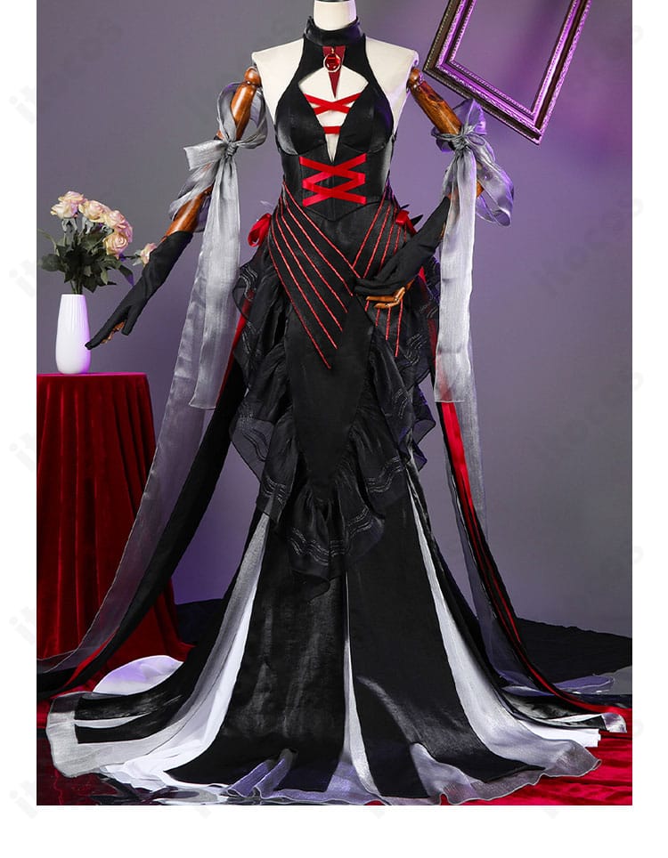 無期迷途 デレーヤ『星海の迷夢』コスプレ衣装の正面カット。胸元から裾までのディテールとドレスラインがわかる