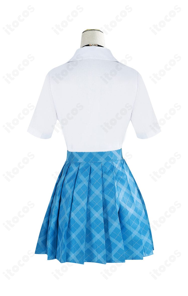 背面ディテール写真。プリーツの落ち感やヨークラインなど、喜咲アリア制服の後ろ姿を再現。