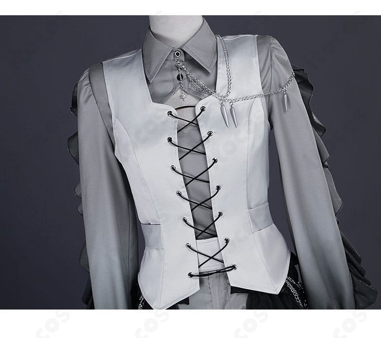 襟元ディテールの接写。襟の形状と装飾の配置が分かる神代類エイプリルフール衣装の特徴部分。