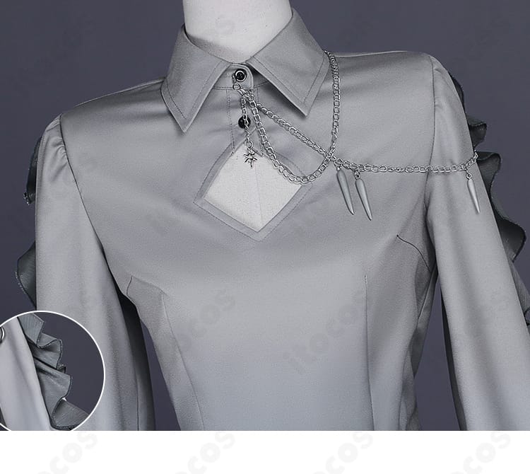 肩袖装飾のディテール。肩から袖にかけての装飾と生地の質感を見せるクローズアップ。