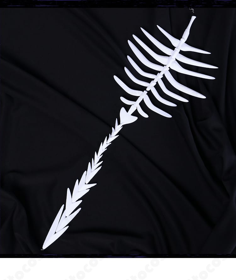 プロセカ 東雲彰人 エイプリルフールver. 背中の飾りディテール。魚の骨モチーフと金属調パーツの質感が分かる。