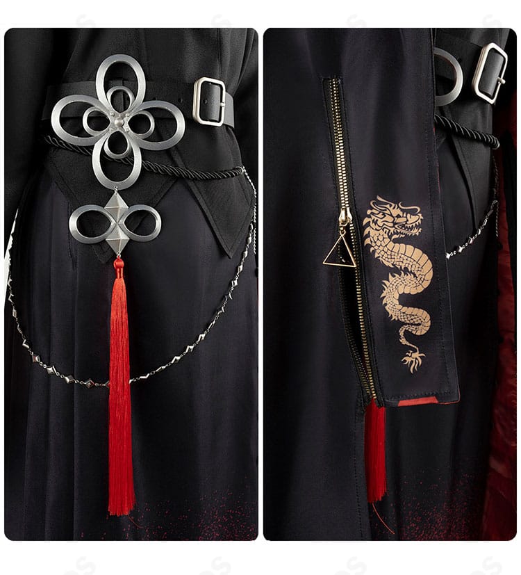 星街すいせい 東洋風スーツ衣装の腰部アップ。ベルトと腰飾りの重ね付け例