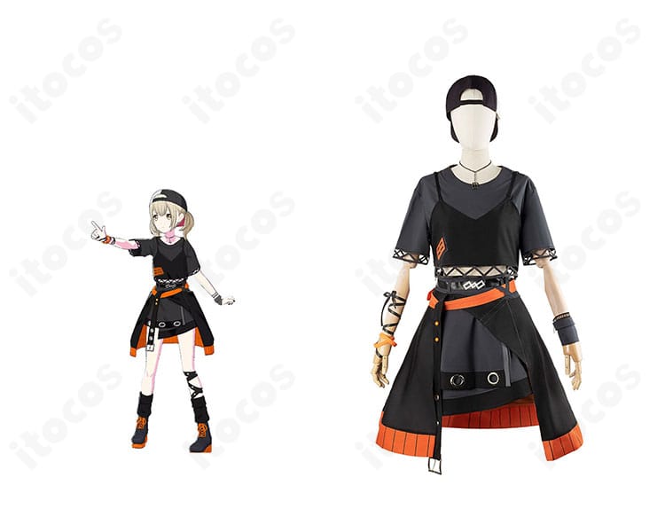 プロセカ 小豆沢こはね『眠ってしまわないように』衣装の正面とキャライラスト比較。配色と装飾の一致度が分かる参考画像。