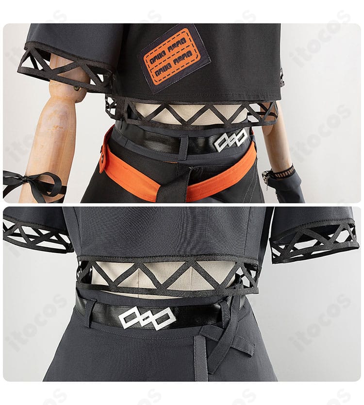 腰回りの装飾ディテール。リボンやベルトの配置、ウエストマークの見え方を強調。