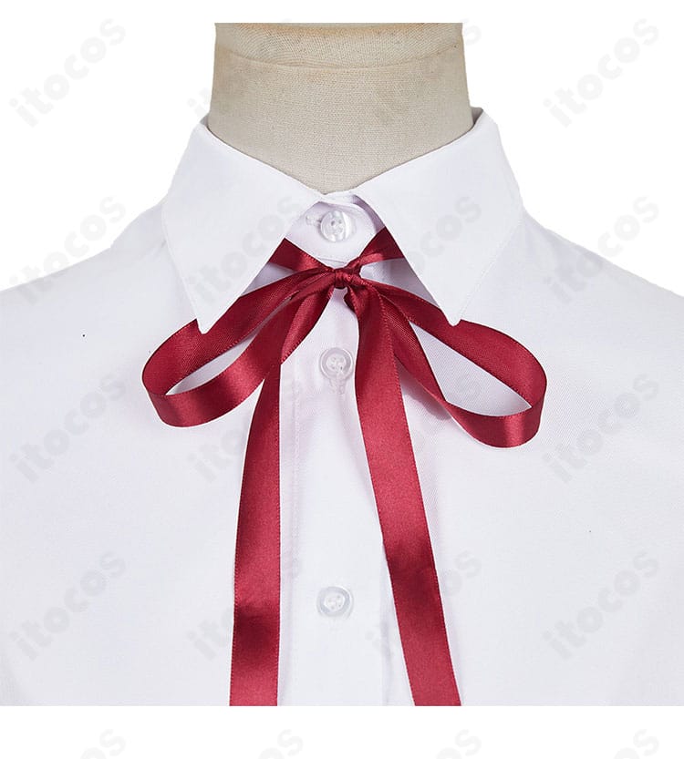 リボン結び部分のクローズアップ。上品な刺繍と丁寧な縫製で顔周りを華やかに演出。