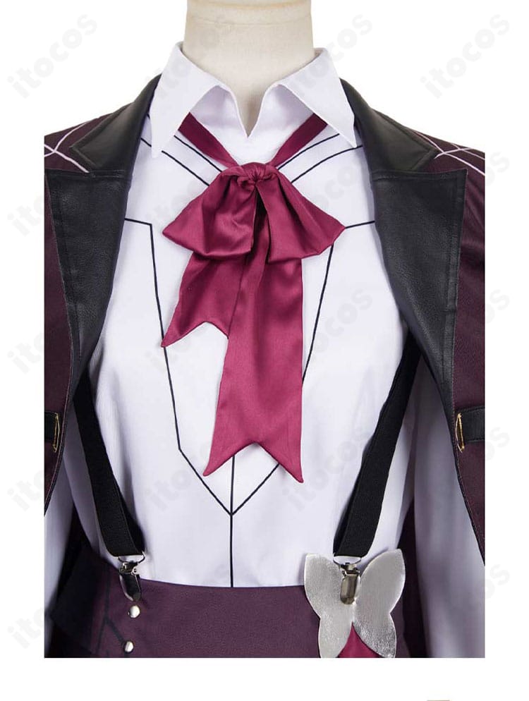 ちびネコシリーズの立体的なネクタイ風スカーフ装飾。結び目のボリュームと質感が伝わるクローズアップ。