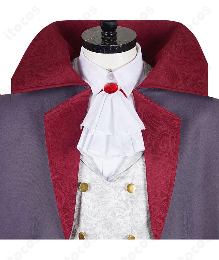 ミスルン 吸血鬼 コスプレ衣装の領結アップ。結び目と装飾の質感を詳細に撮影。