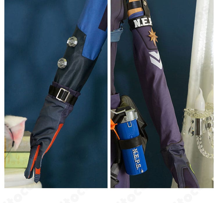 セス・ローウェル衣装 袖・アームカバーのディテール。パネル切替と生地感を強調。