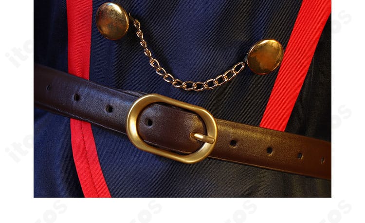 山城 恋 コスプレ衣装・腰帯ディテール。バックルと装飾モチーフ、ステッチワークを強調。