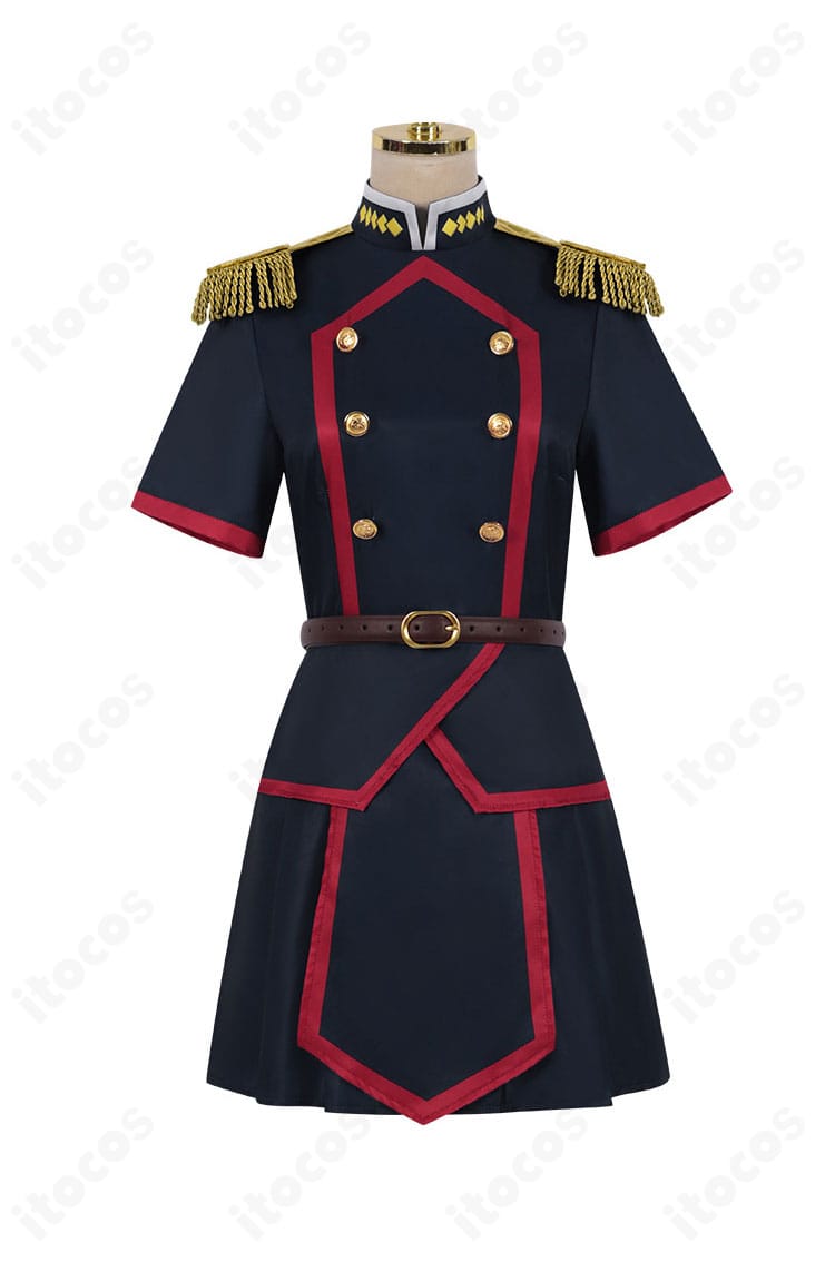 東日万凛 コスプレ衣装の正面図。襟元とウエストのラインがわかる全体像